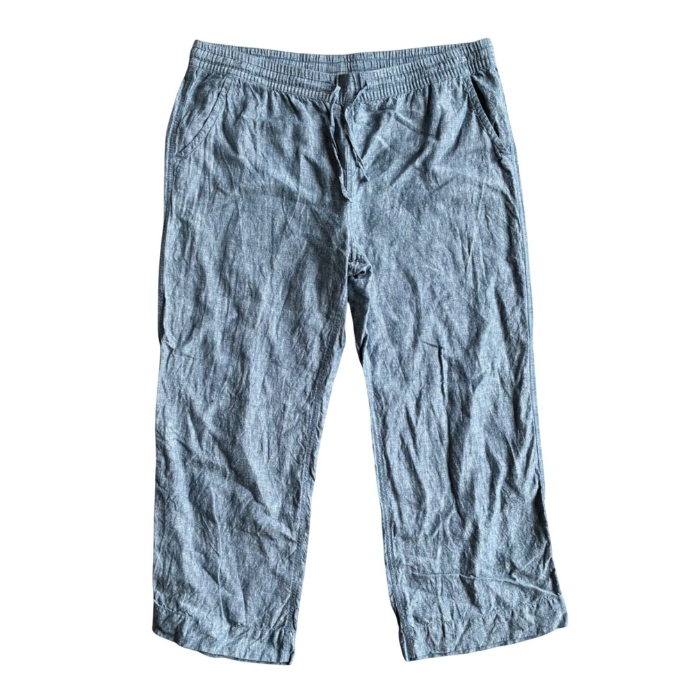 LL Bean Womens 18 Petite Blue Linen Chambray Beach Coastal Pants 507343